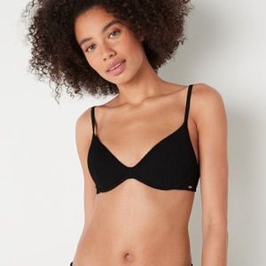 Victoria’s Secret PINK CRINKLE PUSH-UP BIKINI TOP in BLACK (Size Large-DD)
